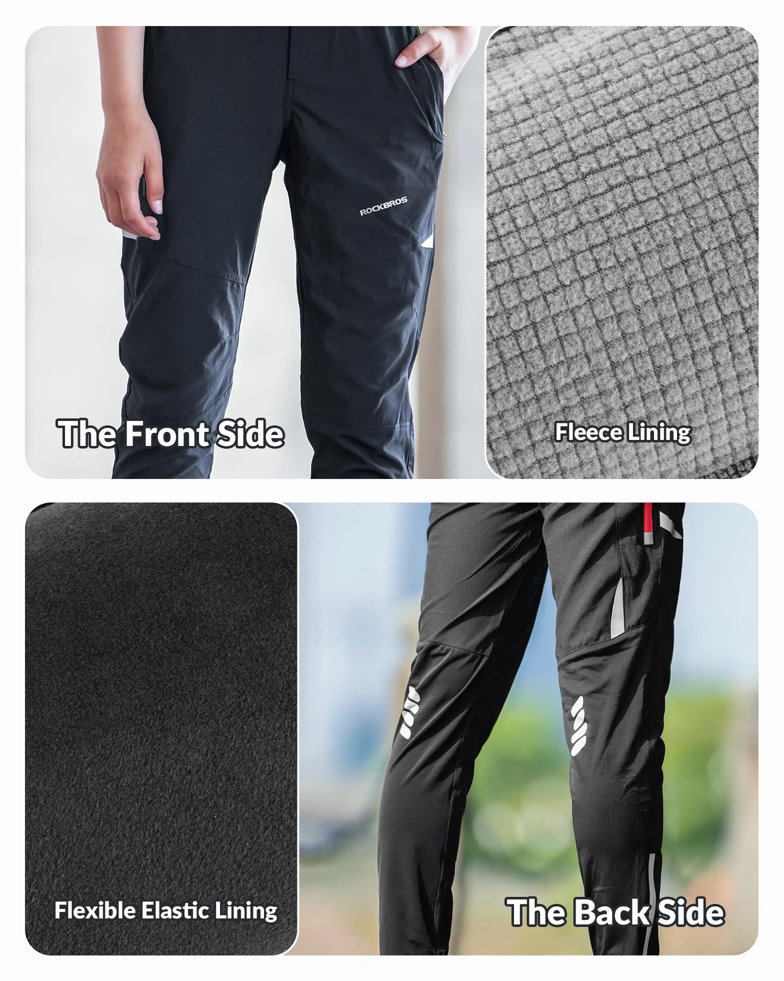 ROCKBROS Pantaloni Sportivi Invernali da Ciclismo, Pantalone per Bici Corsa Escursionismo Lavoro, Antivento Traspirante, Uomo Donna, con Pile Interno, Abbigliamento Sportivo