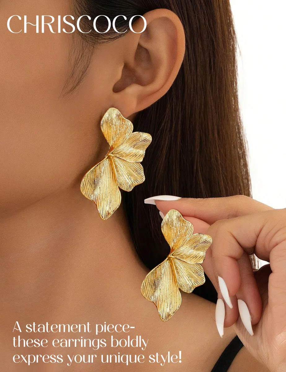 Chriscoco Orecchini Fiore Argento 925 Spillone Placcati Oro 14K Orecchini Statement Grandi Ipoallergenici Orecchino a Fiore Pendenti Donna Petalo Leggeri Gioielli Boho