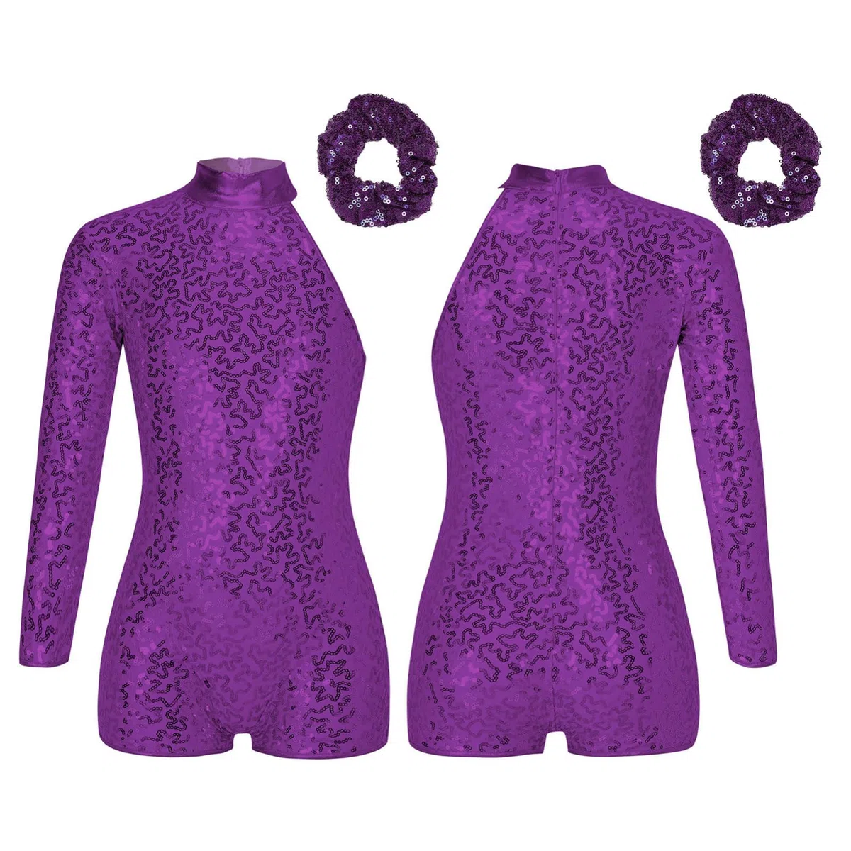 iEFiEL Tuta Lucido da Danza Jazz per Bambina Ragazza Bodysuit da Pattinaggio Paillettes Jumpsuit Leotard da Ginnastica con Copricapo Tuta da Ballo Jazz Salsa Rumba Tango