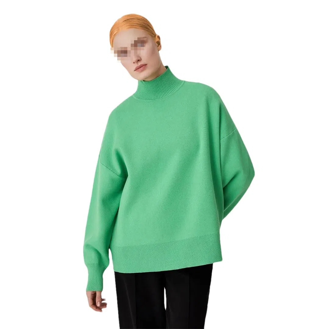 Maglione da donna a collo alto, a maniche lunghe, lavorato a maglia