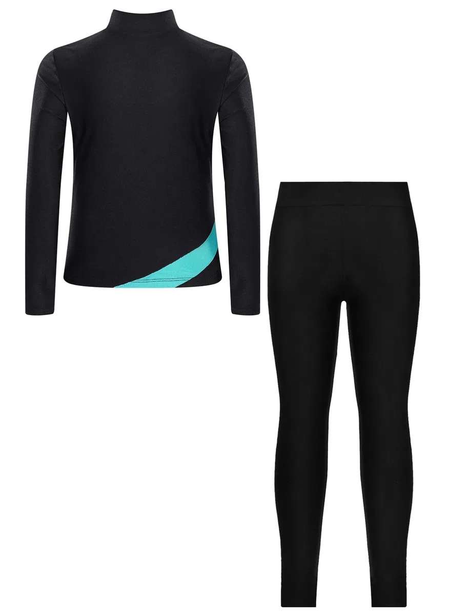 Aislor Tuta da Pattinaggio Artistico Bambina Tuta Sportiva Giacca con Cerniera Felpa + Pantaloni Leggings Completo per Palestra Yoga Pattinaggio su Ghiaccio