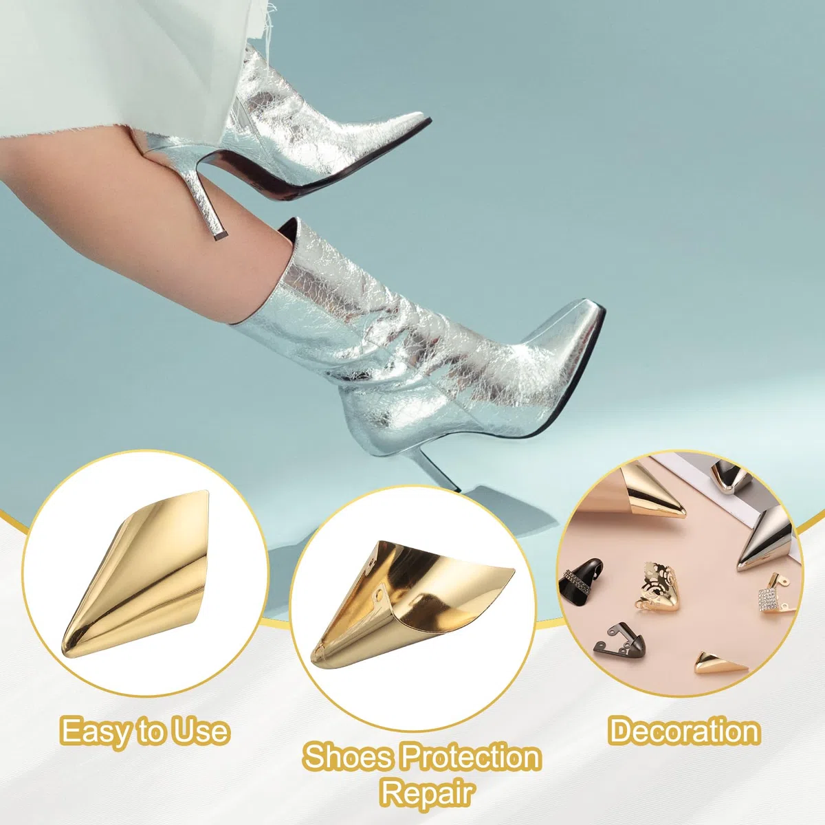 QUARKZMAN 2Pz Para-Punta Metallico per Scarpe Copri-Punta Tacchi Alti Riparazione Punte Protezione Scarpe Eleganti, Protezione Punta Scarpe da Sera (Oro, 32mm)