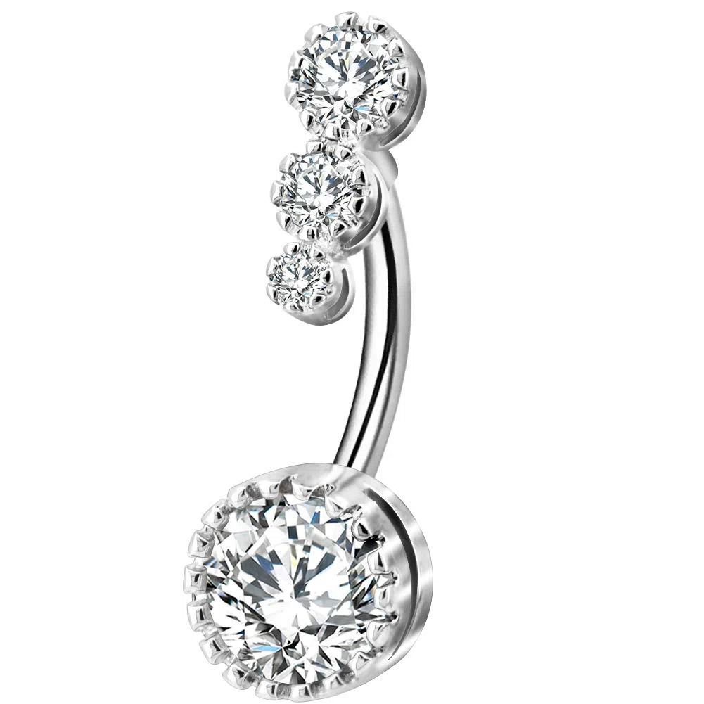 OUFER, piercing per ombelico in acciaio chirurgico 316L, con zirconia cubica trasparente