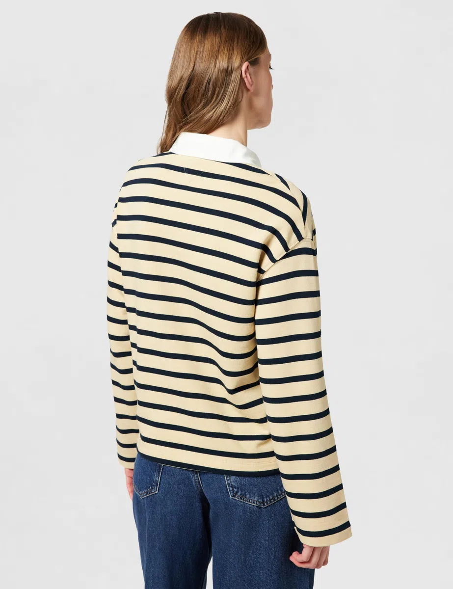 Tommy Hilfiger Donna Pullover Gold Button Rugby Terry con Colletto a Punta