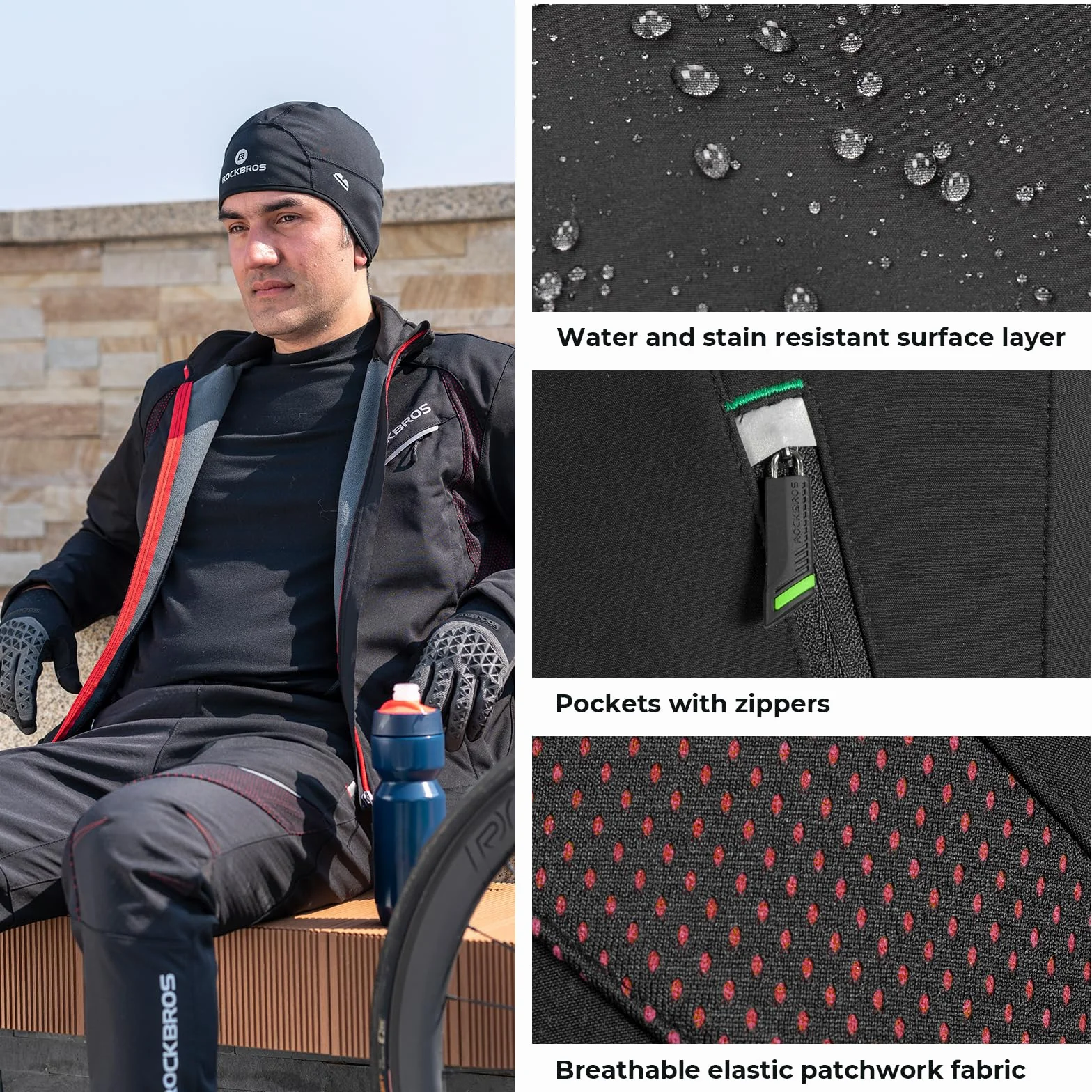 ROCKBROS Pantaloni Lunghi per MTB Bici Invernali, Pantaloni Sportivi Antivento Uomo Donna, per Sport Ciclismo Tuta Running Escursionismo, Caldo con Pile Termico