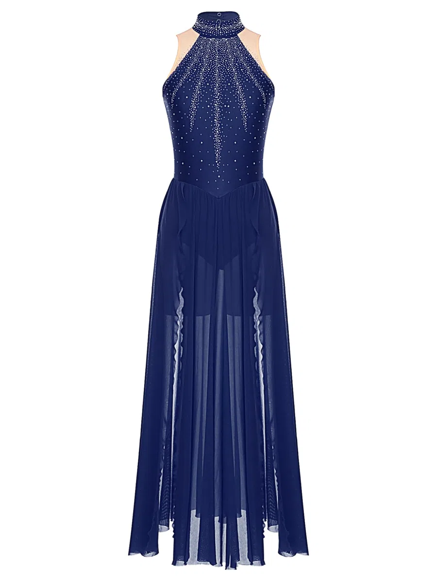 Vestito da ballo classico da donna, costume da danza contemporanea con strass, body da ginnastica con pattinaggio