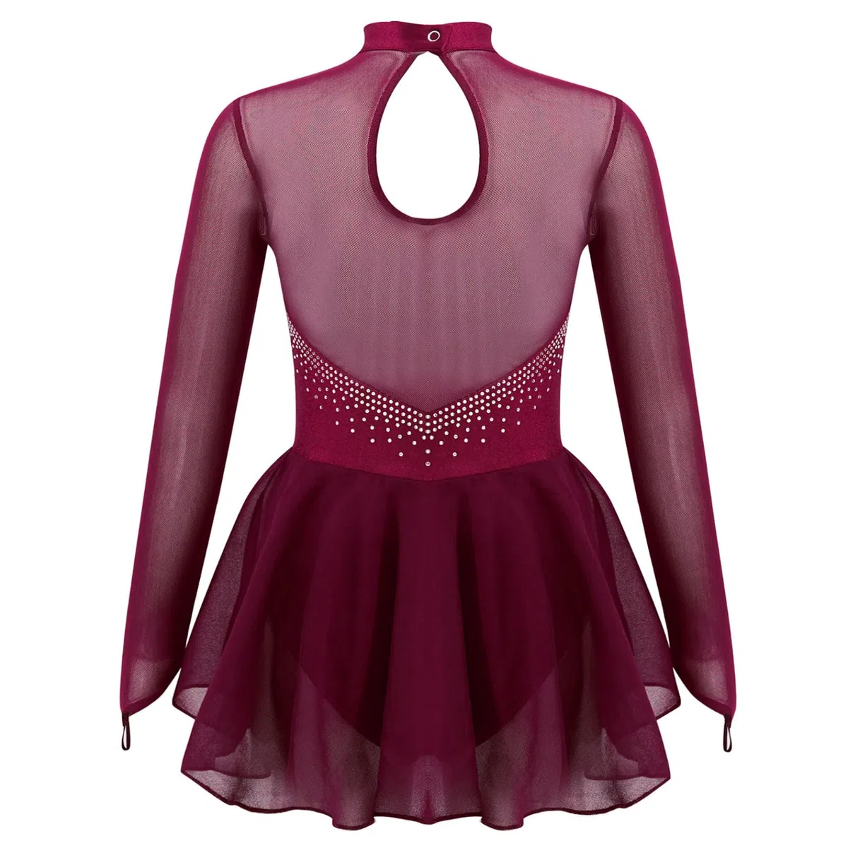 Bambina Bambina Abito Pattinaggio Artistico Strass Manica Lunga Abito Danza su Ghiaccio Body Ginnastica Brillante Costume Abbigliamento Danza Anni