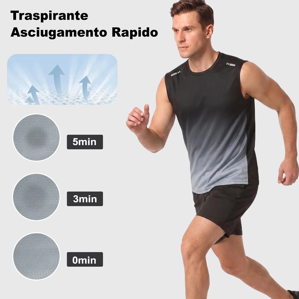 Canotta da Uomo Senza Maniche in Rete Traspirante Sportiva Canottiera Asciugatura Rapida Sportive Maglietta Funcional con Striscia Riflettente per Palestra Corsa Bodybuilding Allenamento