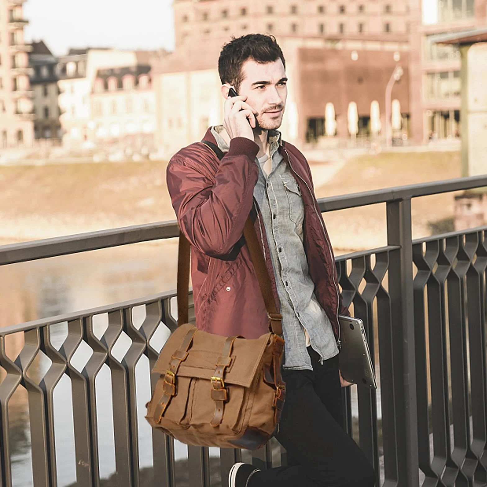 FANDARE Borsa messenger unisex in tela, borsa a tracolla per viaggi all'aperto, viaggi, pendolari, lavoro, borsa a tracolla per computer portatile da 14 pollici, per uomo/donna