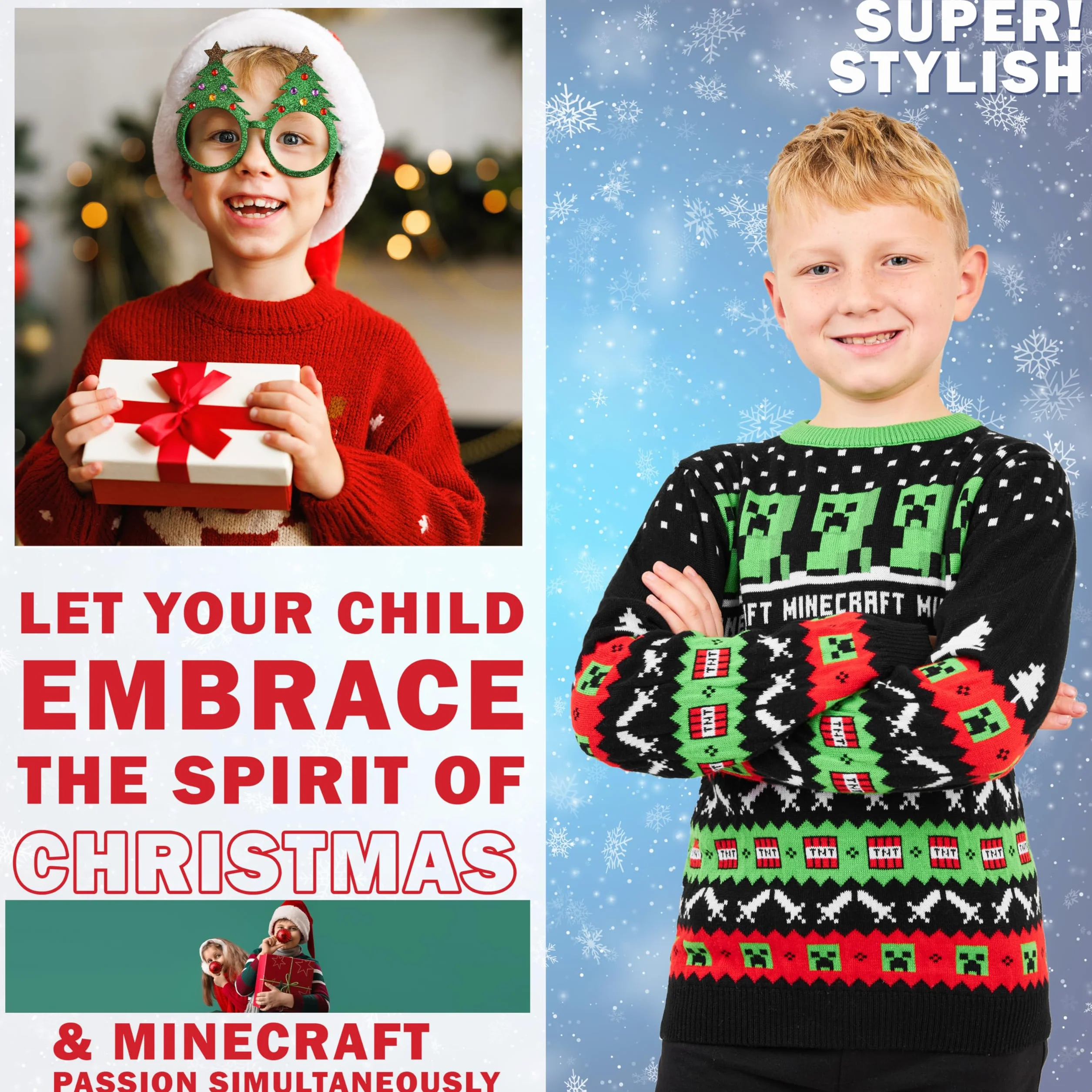 MINECRAFT Maglione di Natale per Bambini e Ragazzo, Maglione Natale - Idee Regalo