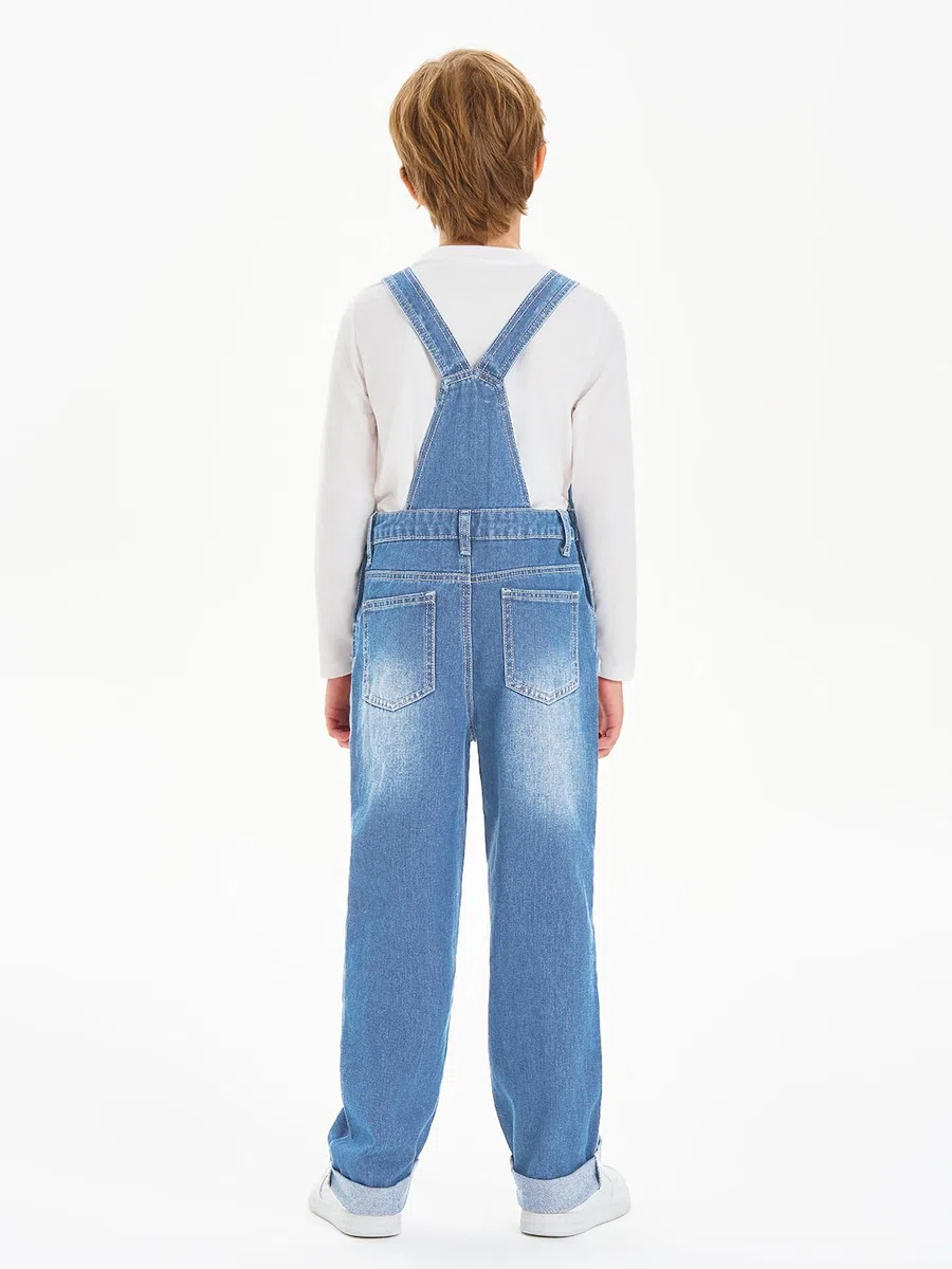 Haloumoning Salopette in denim per bambini con spalline regolabili, 5-14 anni | Pantaloni in denim per bambini, comode tasche per attrezzi, vestibilità ampia