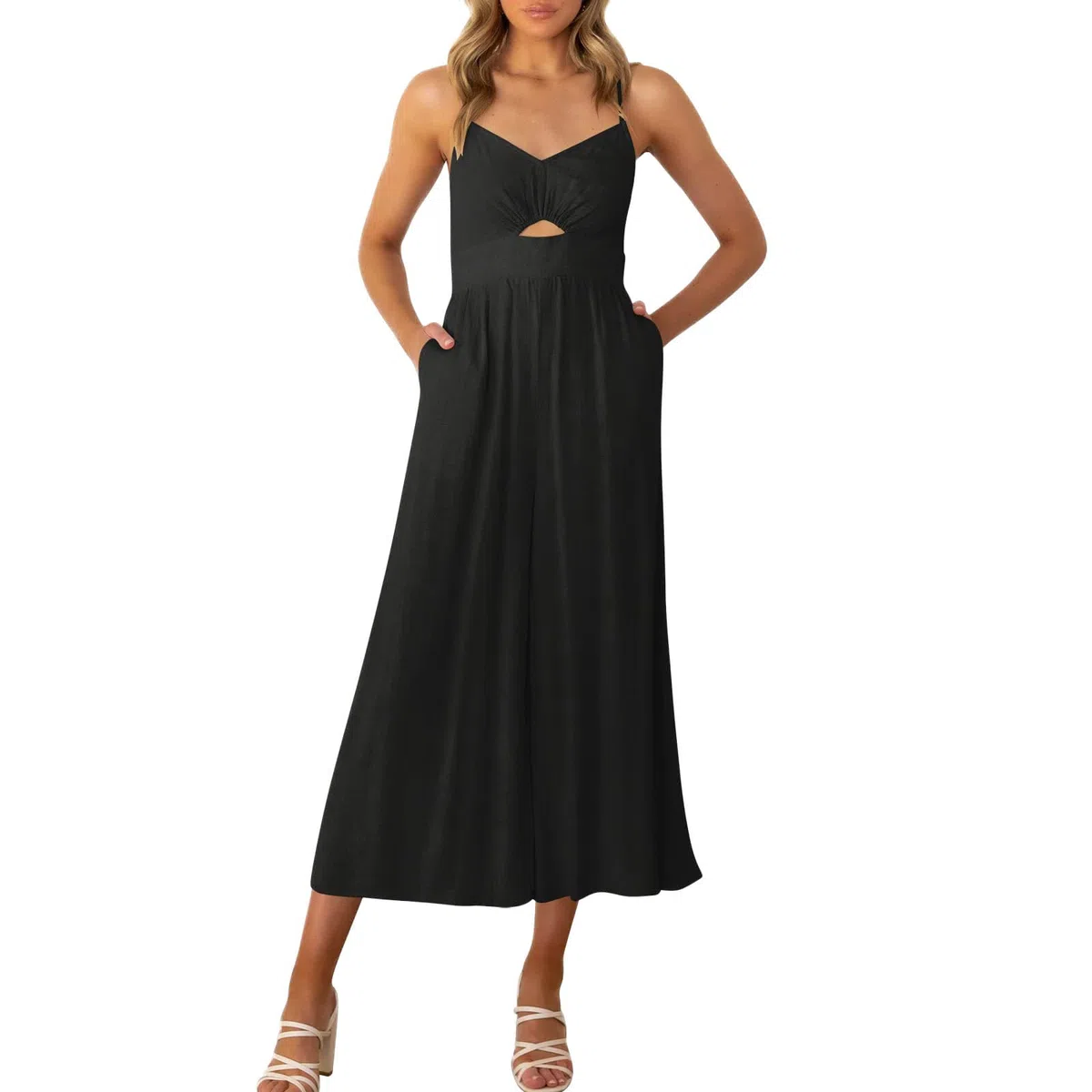 Tuta da donna elegante, salopette a gamba larga, tuta per pantaloni, tuta camisole con elastico in vita, con tasche, senza spalline, bavaglino alla moda, abbigliamento da spiaggia