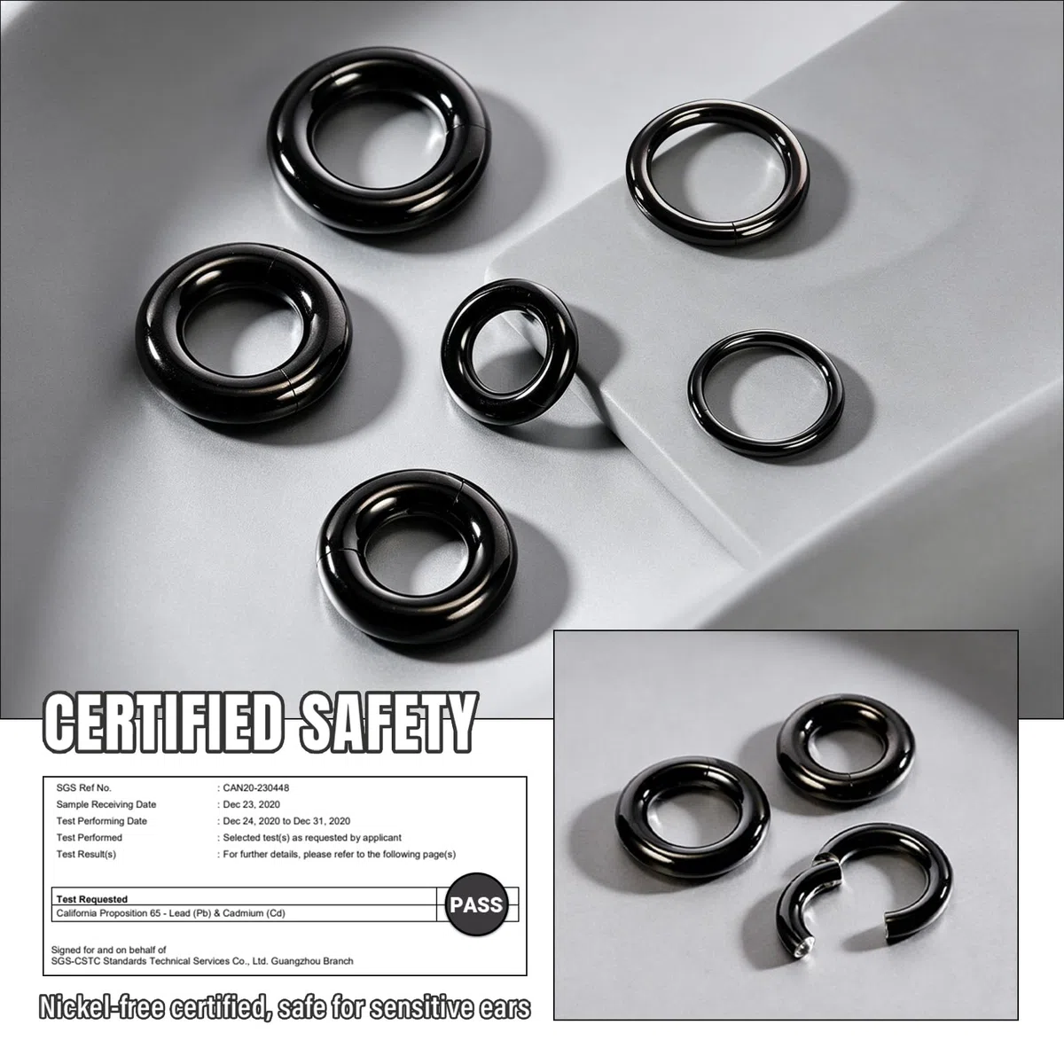Nero Clicker a Segmento Incernierato Pa Rings, 2G 4G 6G 8G 10G 12G Grande Bcr Anelli, Acciaio Chirurgico Piercing Naso Septum Piercing Orecchio