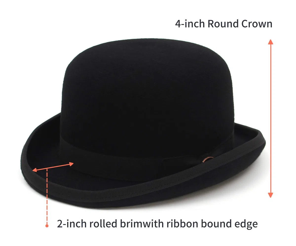 GEMVIE Cappello Derby Nero in Lana 100% Cappello a Bombetta di qualità teatrale per Uomo Donna Costumi Vintage
