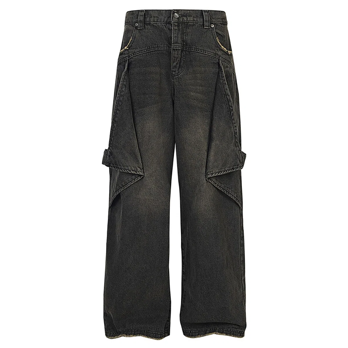 Generico Jeans Baggy Uomo Cargo Invernali Strappati Moto Y2K Pantaloni Jins Loose Salopette Fit Slim Zampa Larghi Balloon Flare Bootcut