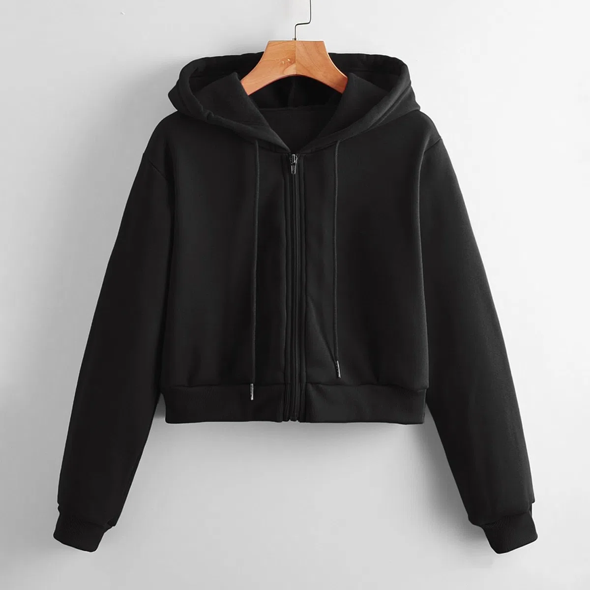 Crop Zip Up Felpa con Cappuccio da Donna Casual Tinta Unita Manica Lunga Cerniera con Cappuccio Felpe ritagliate