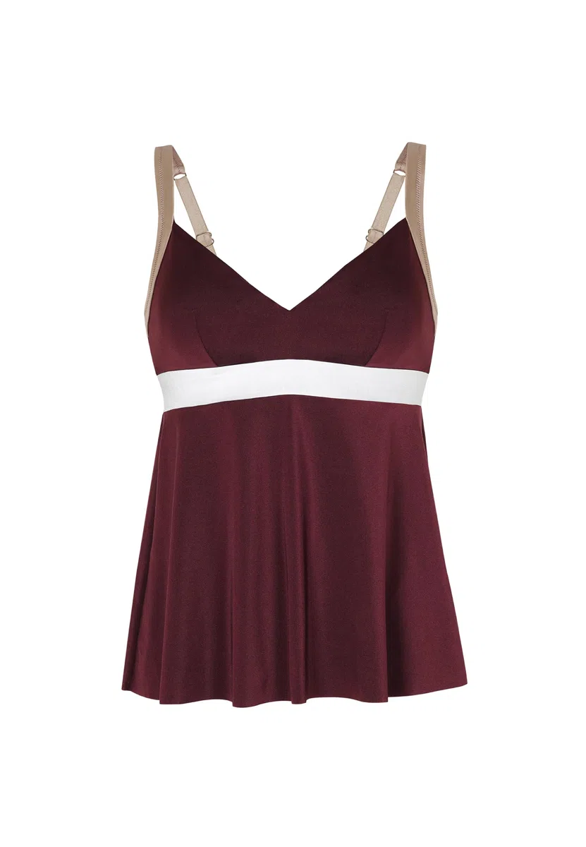 Lovable Parte Alta del Costume | Tankini Senza Ferretto in Microfibra Lucida | Coppe Imbottite Estraibili | Shiny Colour Block Donna, Vinaccia Bianco e Bronzo 36C - 4C