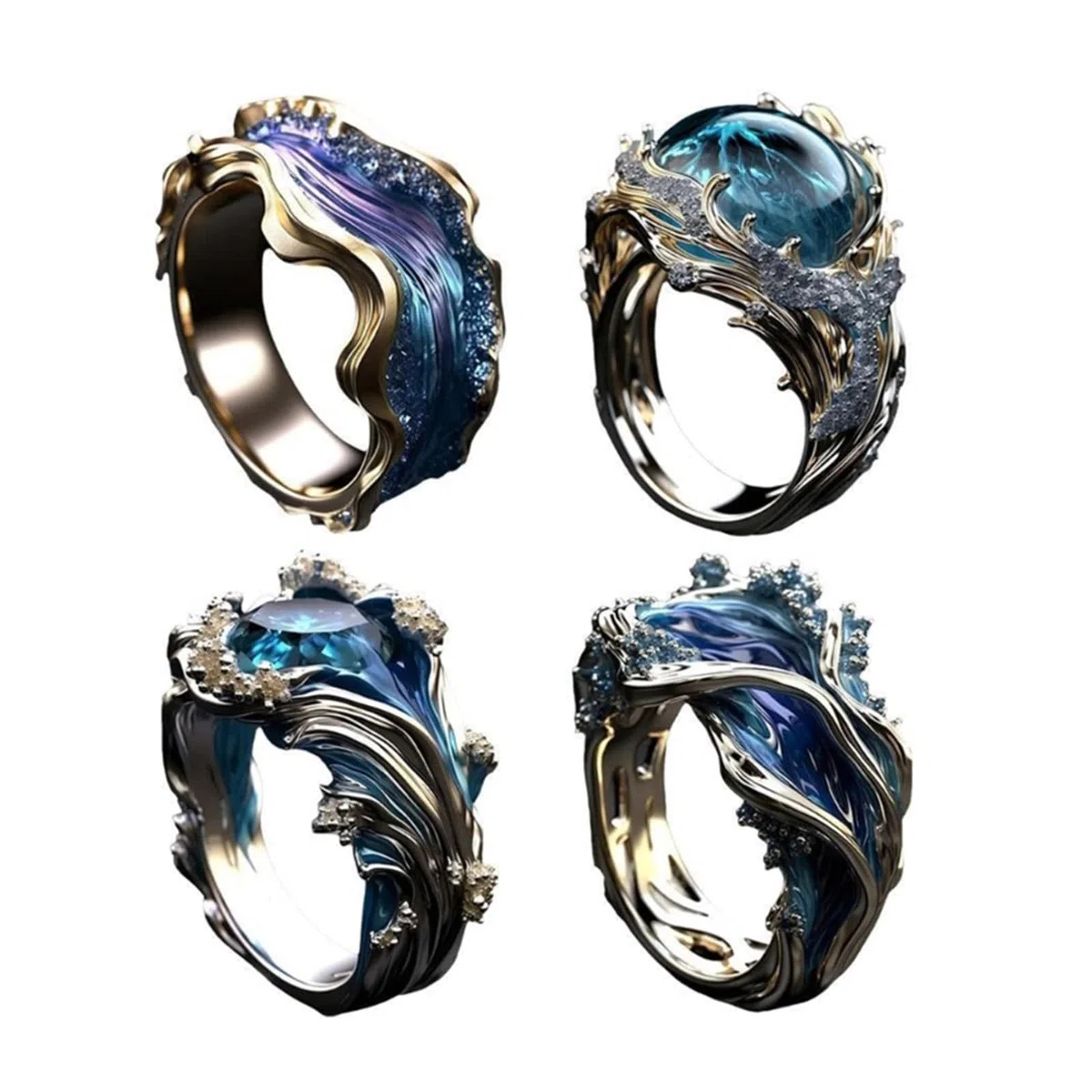 Anelli Regolabili con Onde oceaniche, Design Eleganti Ispirati al Mare, in Lega Robusta, Realizzati in Resina, Regali per Le Donne
