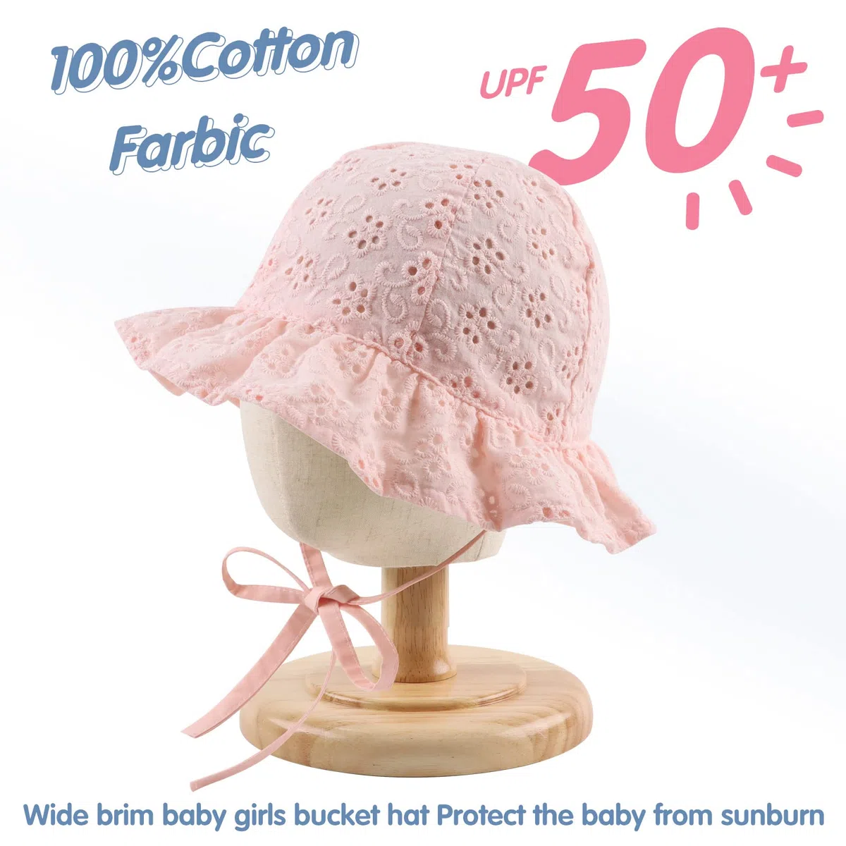 XIAOHAWANG Cappellino Estivo da Sole per Neonata Cappello da Pescatore Bowknot per Bambina Berretto Mare con Sottogola Regolabile(Rosa,0-3 Mesi)