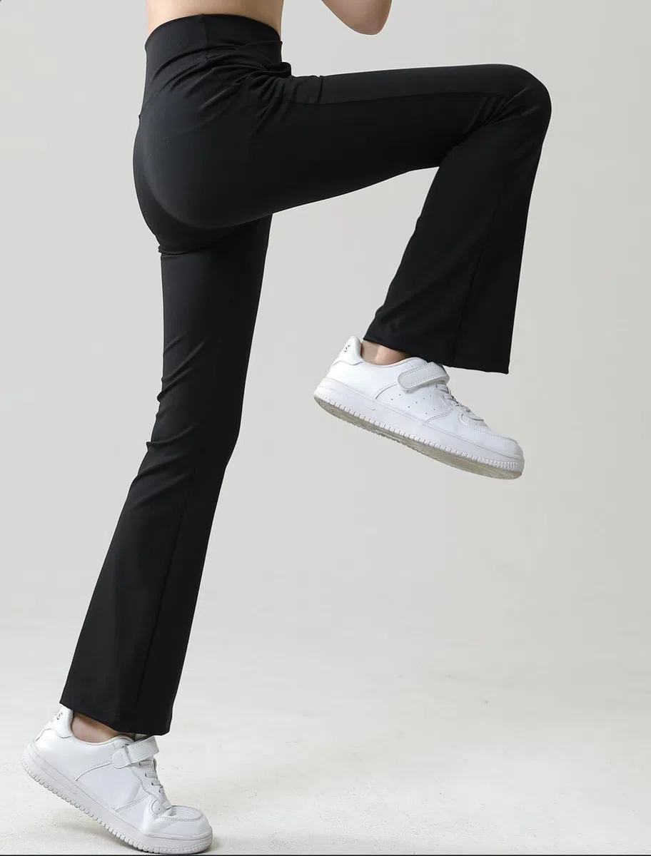 Pantaloni da yoga da ragazza, leggings svasati, per allenamento, abbigliamento sportivo, tinta unita, per 5-12 anni