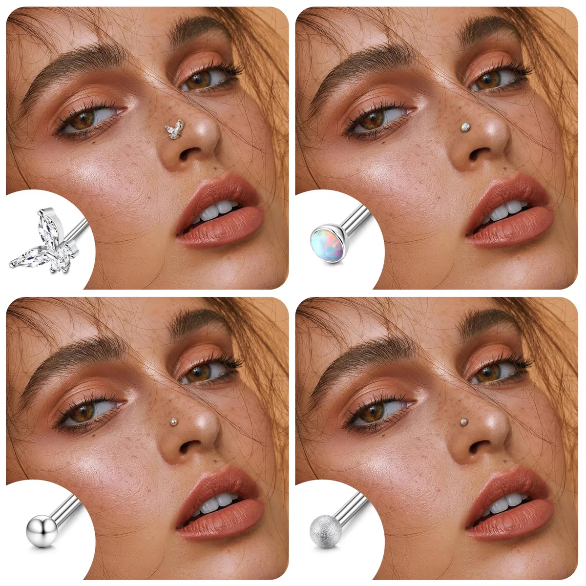 LOLIAS 20G Piercing Naso Acciaio Chirurgico Donna Uomo Nose Stud Ring Screw Piercing Naso Diamond CZ Brillantino Nostril Piercing Argento