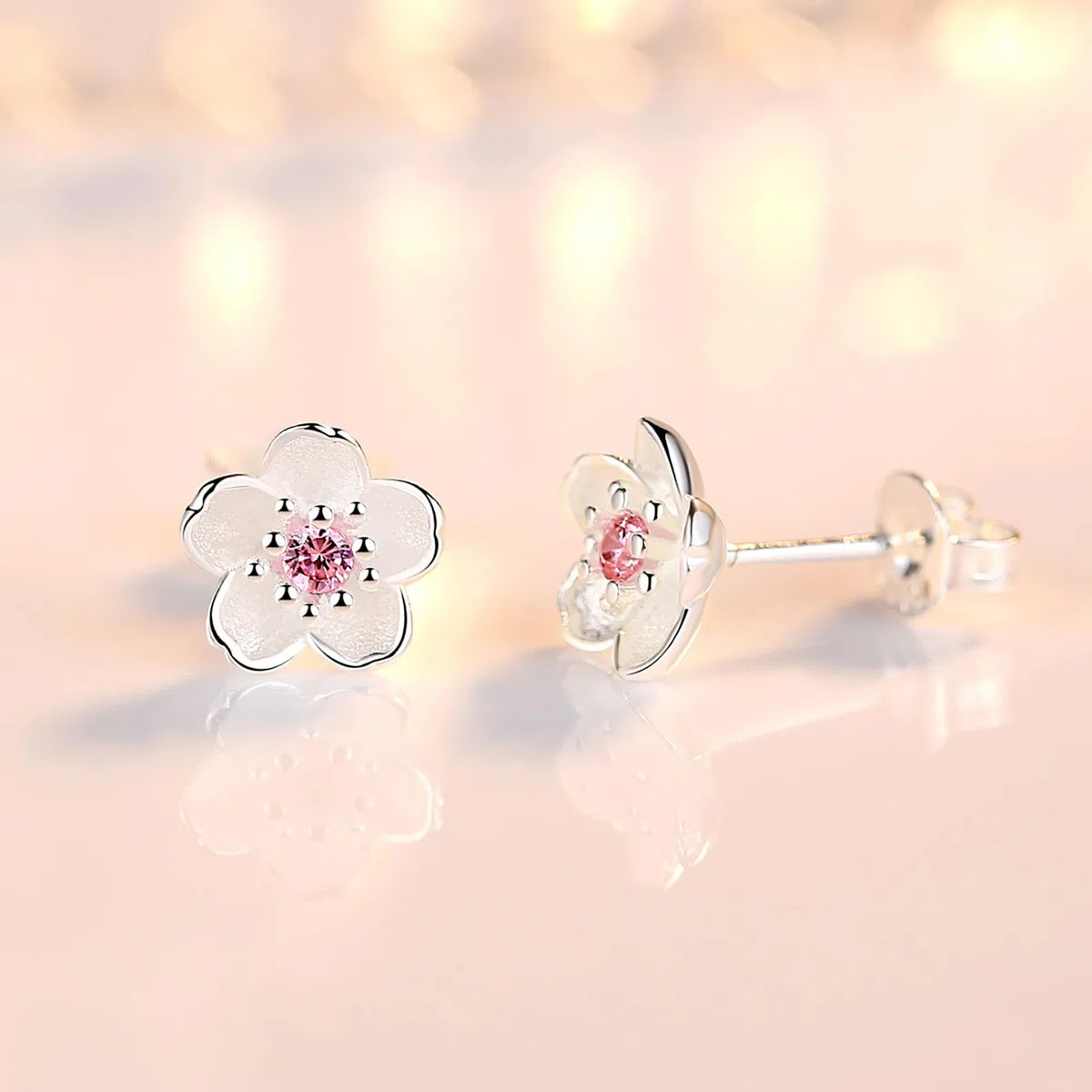 2 Paia Piccoli Orecchini Fiore Argento 925 per Donna Ragazze Bambina Orecchino Bottone Zirconi Rosa Orecchini da Donna Argento Fiori di Ciliegio Cartilagine Orecchino a Lobo Anallergici