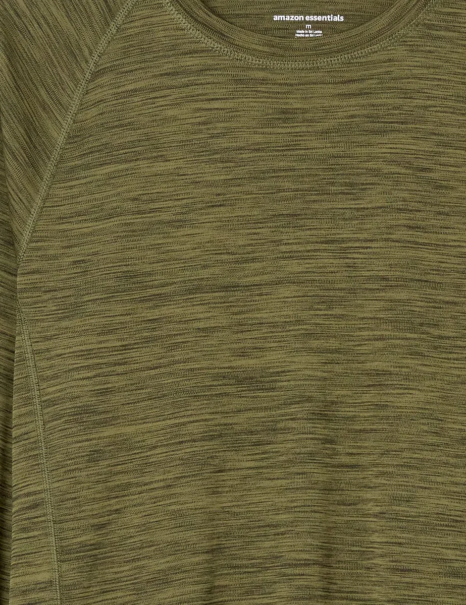 Amazon Essentials Costume a T-Shirt Ad Asciugatura Rapida a Maniche Lunghe Uomo, Verde Oliva Puntinato, XXL