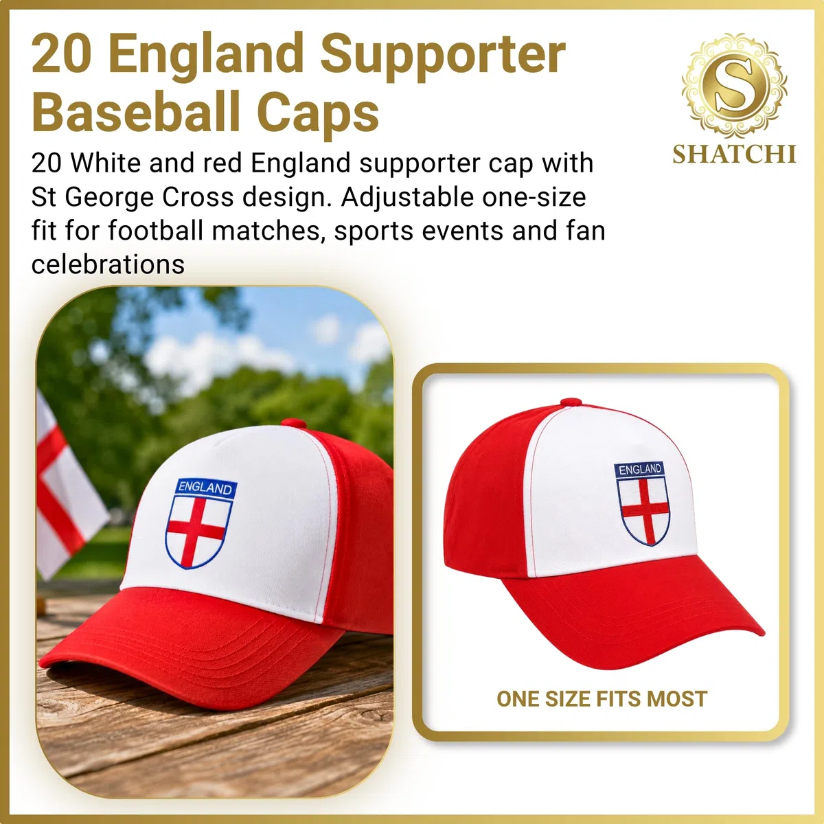 SHATCHI 20 Cappellini da Baseball, Tifosi Dell'Inghilterra, Accessori Regolabili per Rugby Calcio Coppa del Mondo di Cricket, Rosso e Bianco, Etichettalia Unica Unisex-Adulto