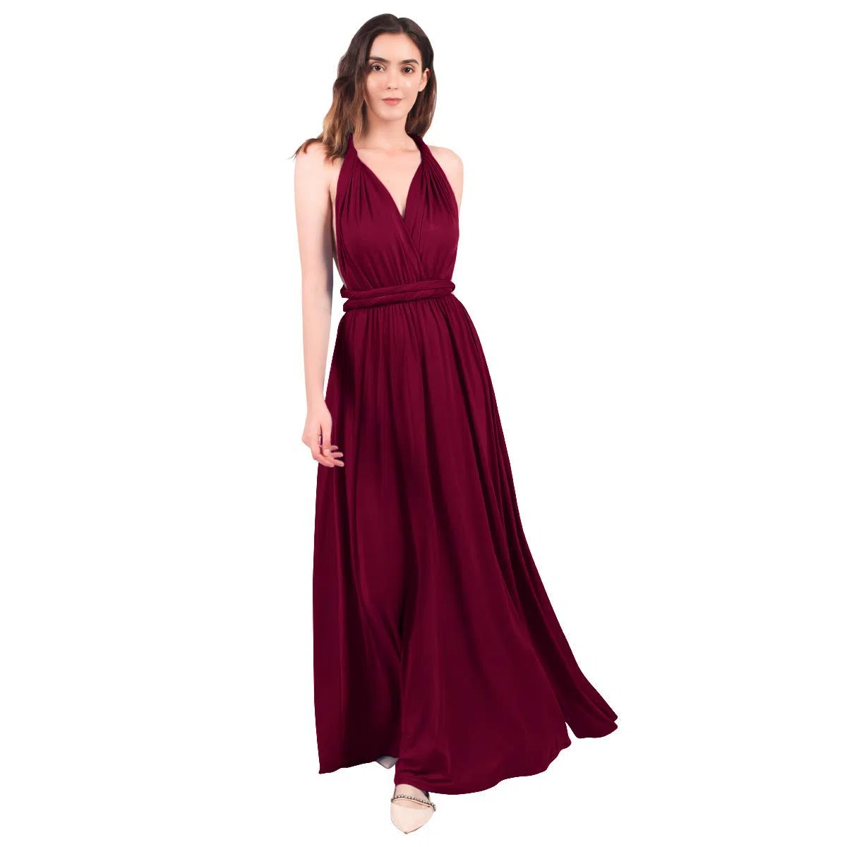 Abito da donna elegante da damigella d'onore convertibile Transformer Infinity Multi Way Wrap tinta unita abito da cocktail con spalle scoperte scollo a V fasciatura lungo maxi abito