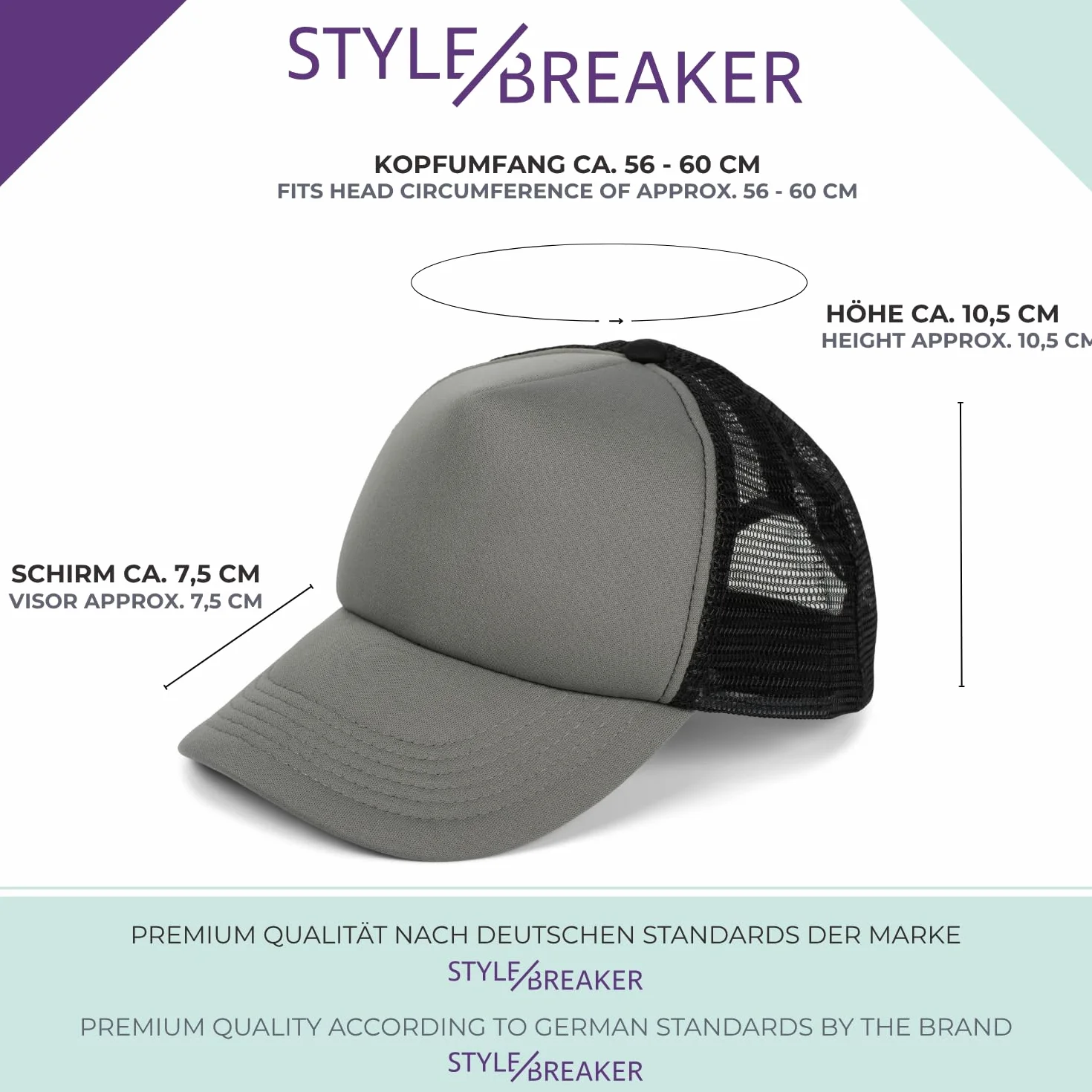 styleBREAKER Cappello Unisex con 5 Pannelli e Inserti in Mesh, Regolabile con Chiusura a clic, Leggero e Traspirante, Ideale per Uomo e Donna