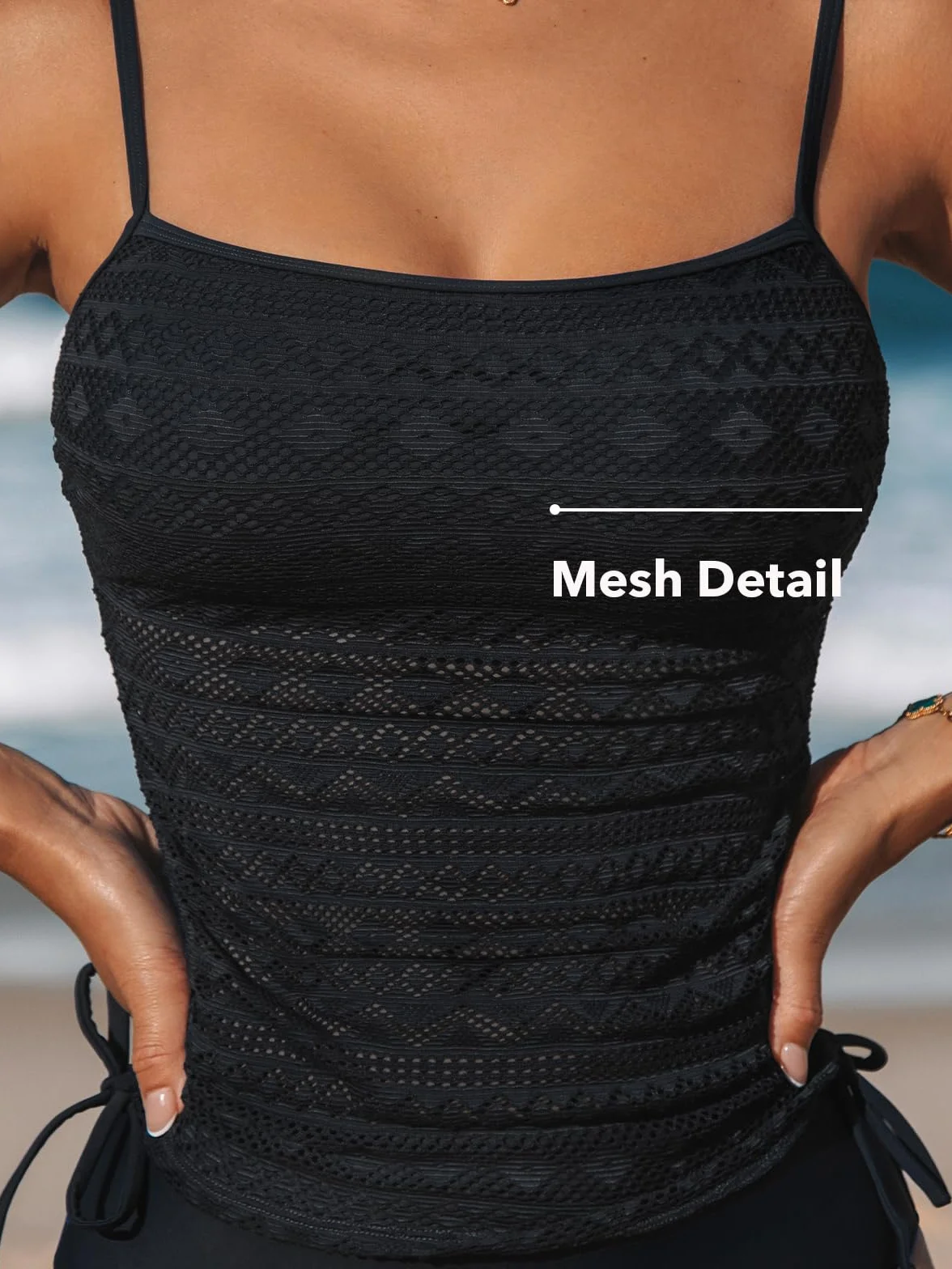 CUPSHE Tankini da donna Set due pezzi costume da bagno quadrato collo in rete costume da bagno regolabile spalline sottili coulisse costume da bagno