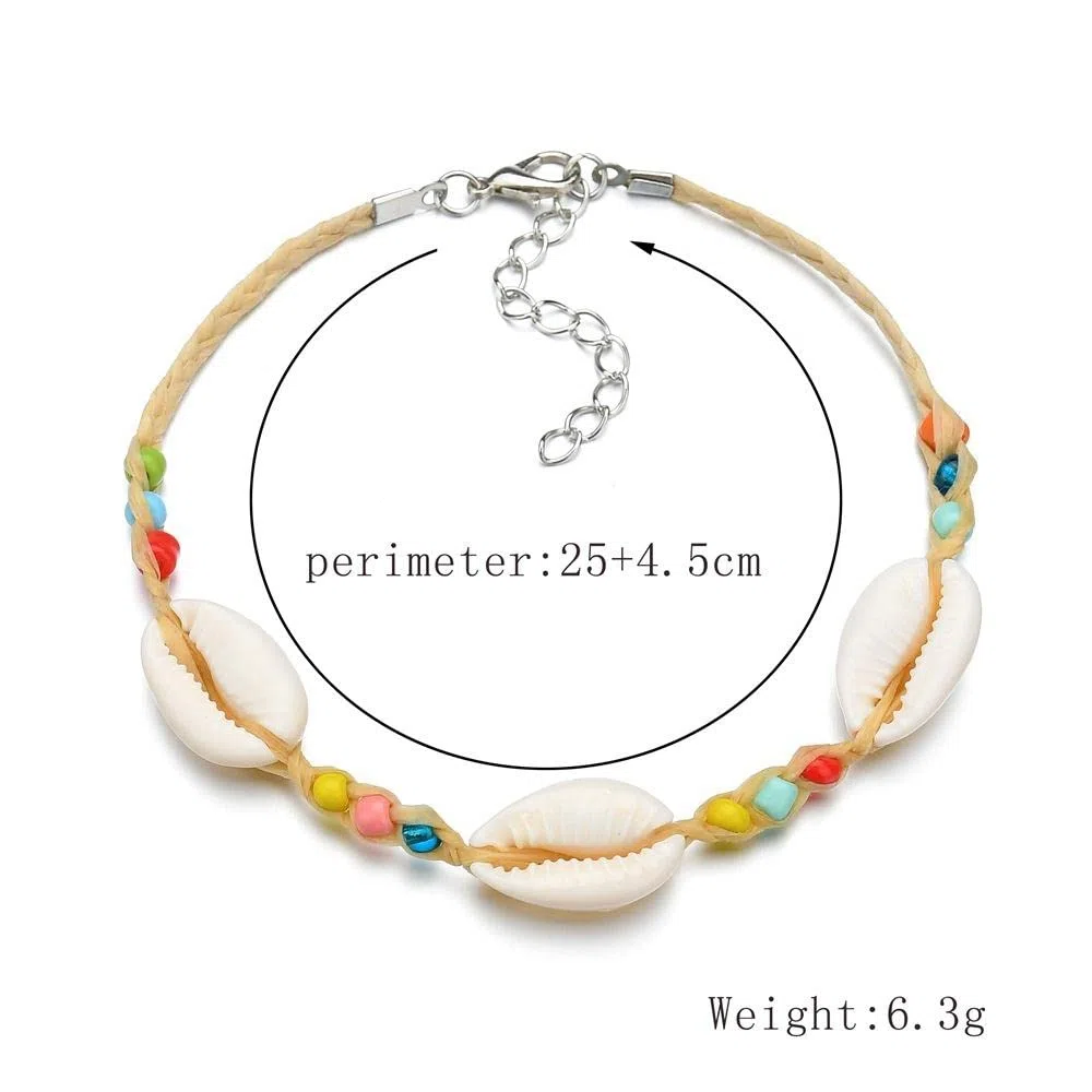 Bracciale con perline di colore misto stile nazionale boemo, cavigliera con conchiglia naturale, cavigliera da donna