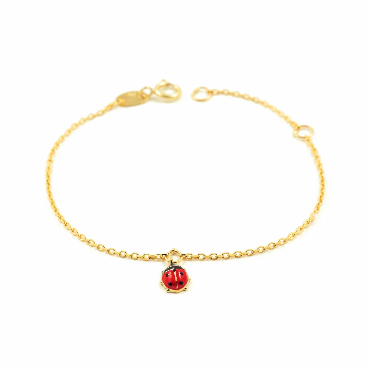 Monde Petit - Bracciale Ragazza Oro Giallo 9K Smalto Farfalla Rossa-Nera Brillante 14 cm - Scatola Regalo - Certificato di garanzia