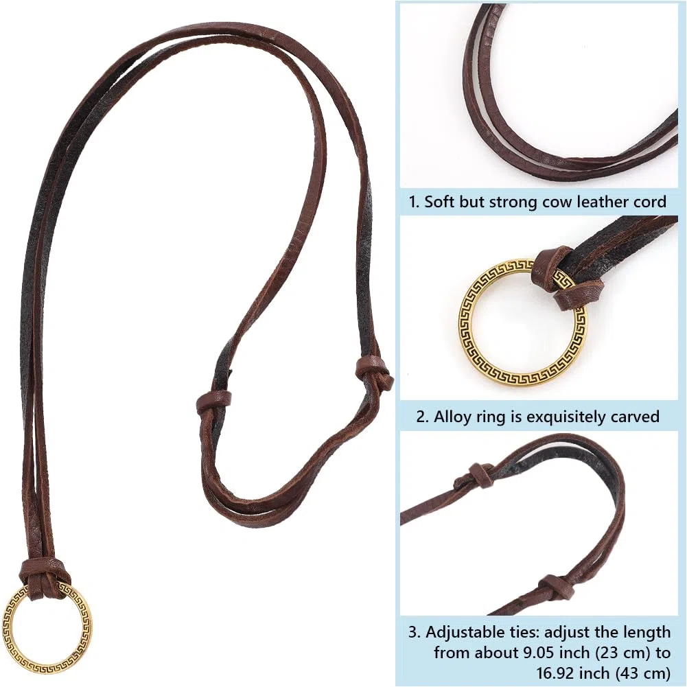 GORGECRAFT Portaocchiali Collana Pelle Marrone Pelle di Vacchetta Retro Corda Regolabile Anello Appeso Anello Rotondo Oro Occhiali da Sole Occhiali da Vista Cordino Portaocchiali Catena Cinturino