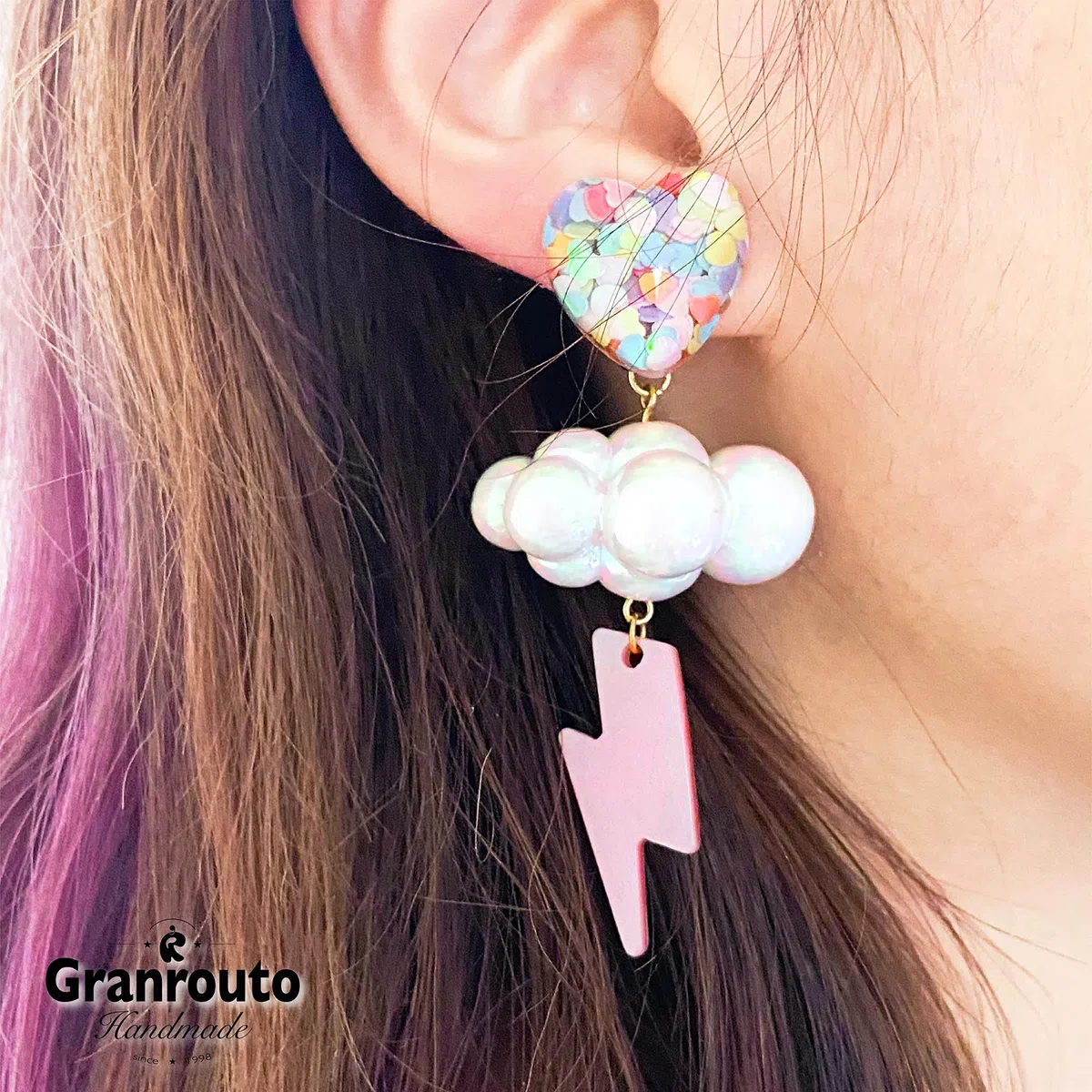 Nuvola Fulmine Orecchini Donna Argento 925 Handmade Originale Pendenti Gioielli 3D Cuore Orecchini per Ragazza Anallergici Ideale Regalo per Donna Bambina
