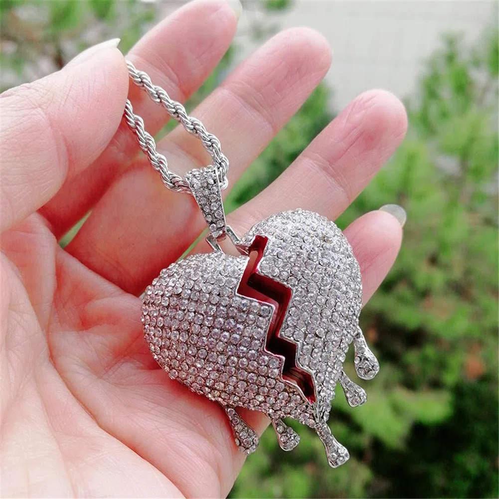 PAURO Unisex Collana con Ciondolo A Forma di Cuore Spezzato con CZ Placcato nel Argento/Placcato nel Oro