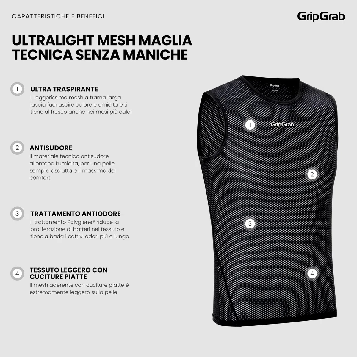 GripGrab Maglia Intima Ciclismo Ultralight Smanicata Mesh Base Layer Canotta Bici Intimo Ciclismo Uomo Estivo Singolo e Set